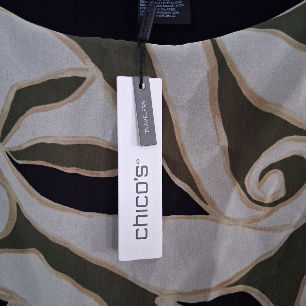 Chico's NWT Travelers Paisley Chiffon Layer Top Green Tan 4/XXL - Picture 7 of 9